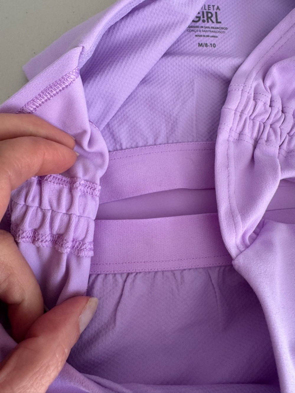 Athleta Girl Transcend Ruched Support Tank, "Fresh Lilac", size 8/10, NWT - Picture 7 of 10